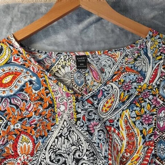 Emery Rose Multicolor Paisley Print Long Sleeve Boho XXL Lightweight artsy Top - Picture 6 of 8